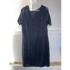 Sz 2x NEW Candalite Black Lace And Sequin Midi Dress Bodycon Pencil STRETCH